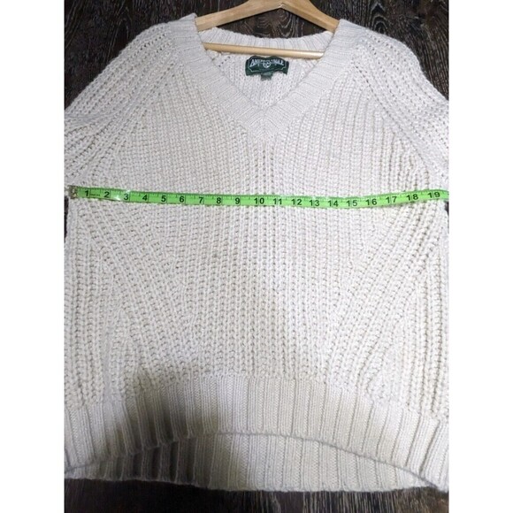 American Eagle Chunky Knit Sweater Beige V Neck Size M Y2K - Picture 4 of 10